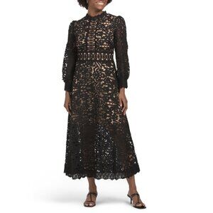 DALIA MACPHEE Black Long Sleeve Lace Maxi Dress